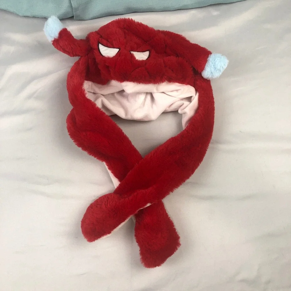 Spider-Man Moving Ear Hat Plush Red Faux Fur Superhero Cosplay Flap Cap